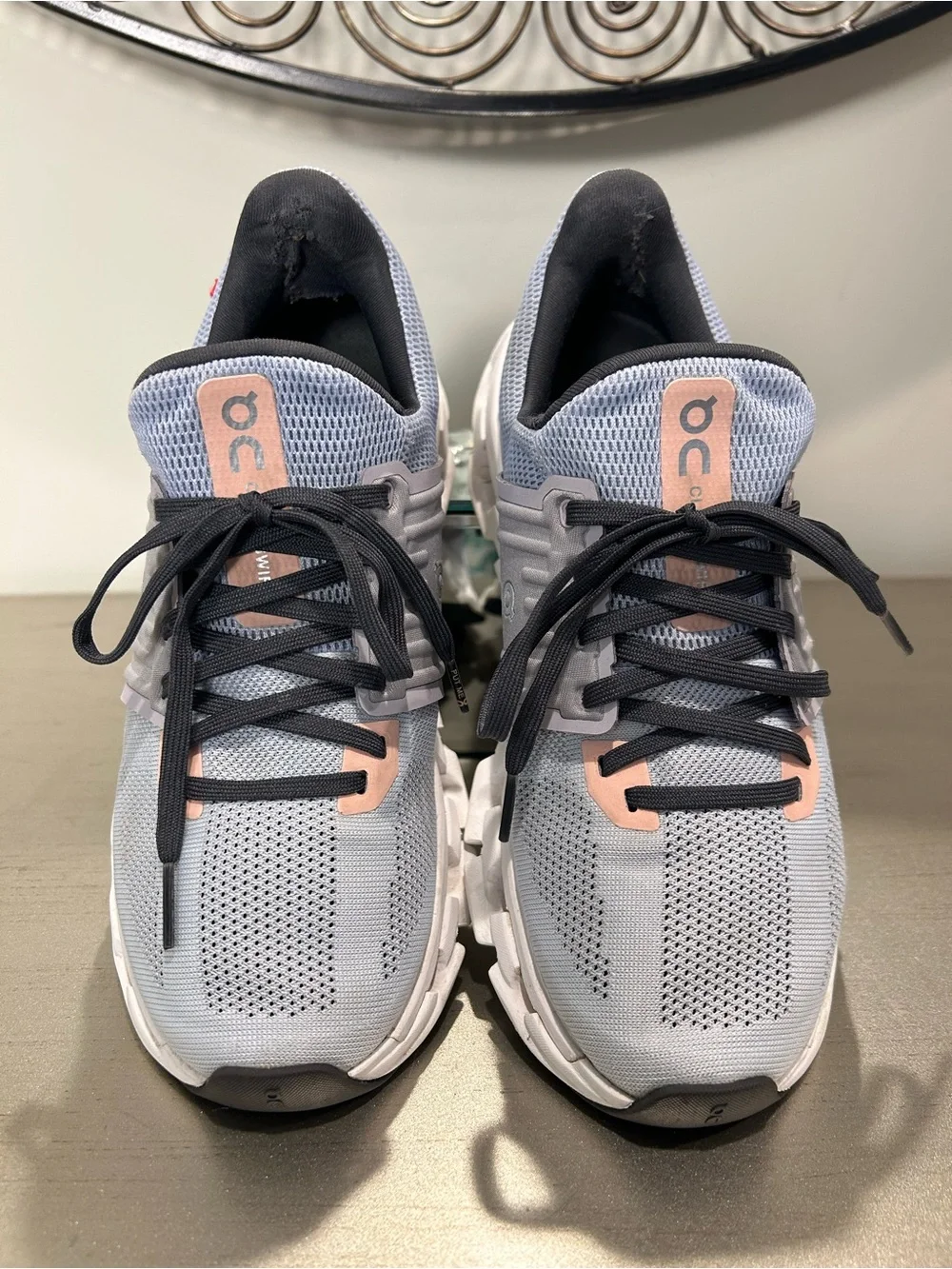 On Running women's Athletic Cloud Shoes in Light Grey with Blush Accents